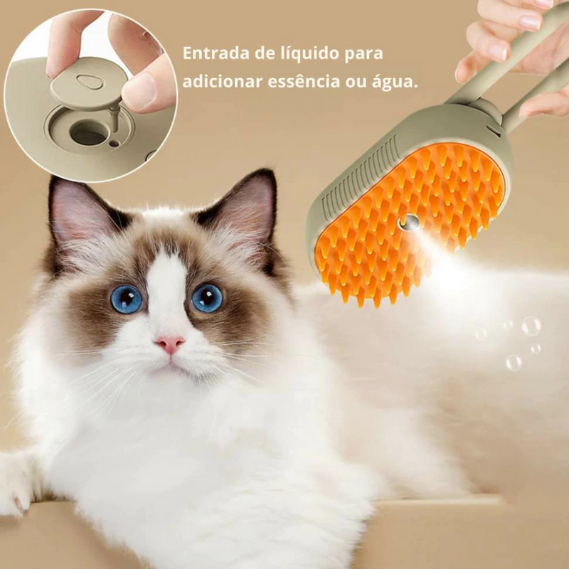 Escova a vapor para cão e gato, spray fumegante, massagem relaxante