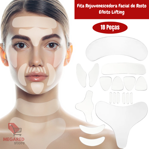 Fita Rejuvenescedora Facial de Rosto Efeito Lifting - kit 18 Peças